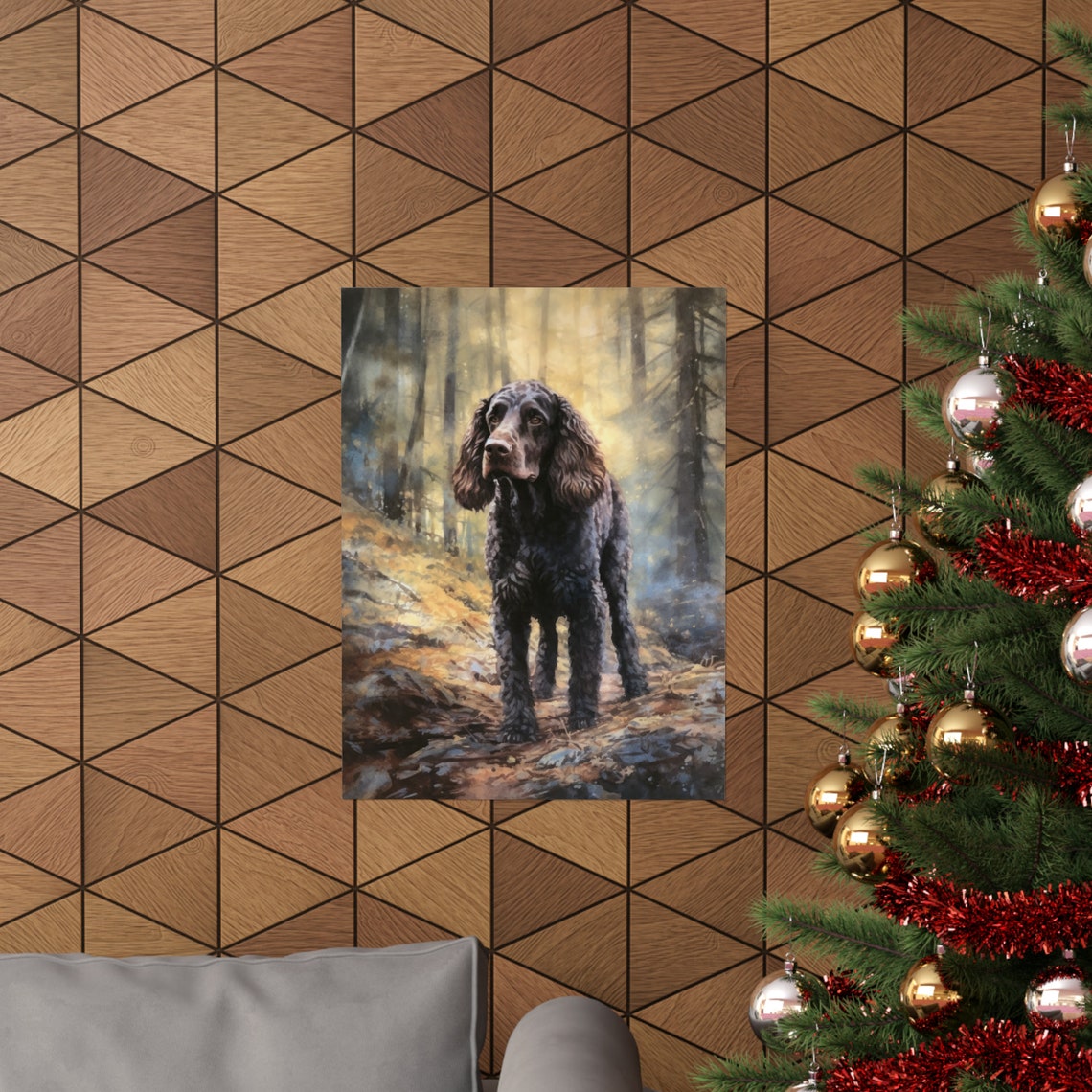 Irish Water Spaniel Black Curly Coat Forest Watercolor Dog Poster - Image 3