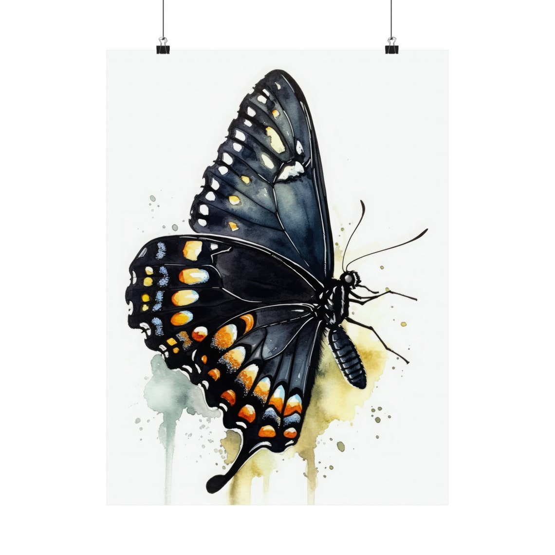 Dark Swallowtail Butterfly Black Orange Spots Watercolor Insect Poster - Image 5