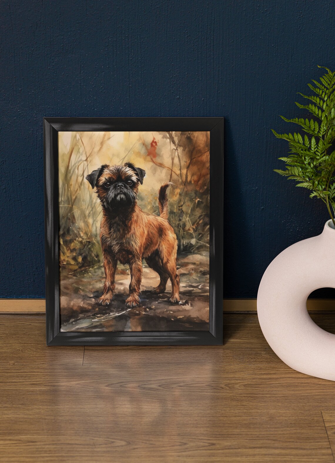Brussels Griffon Wiry Red Dog Standing Watercolor Portrait Print