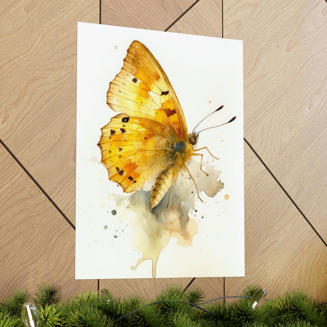 Golden Yellow Butterfly Folded Wings Watercolor Insect Art Print - Image 2