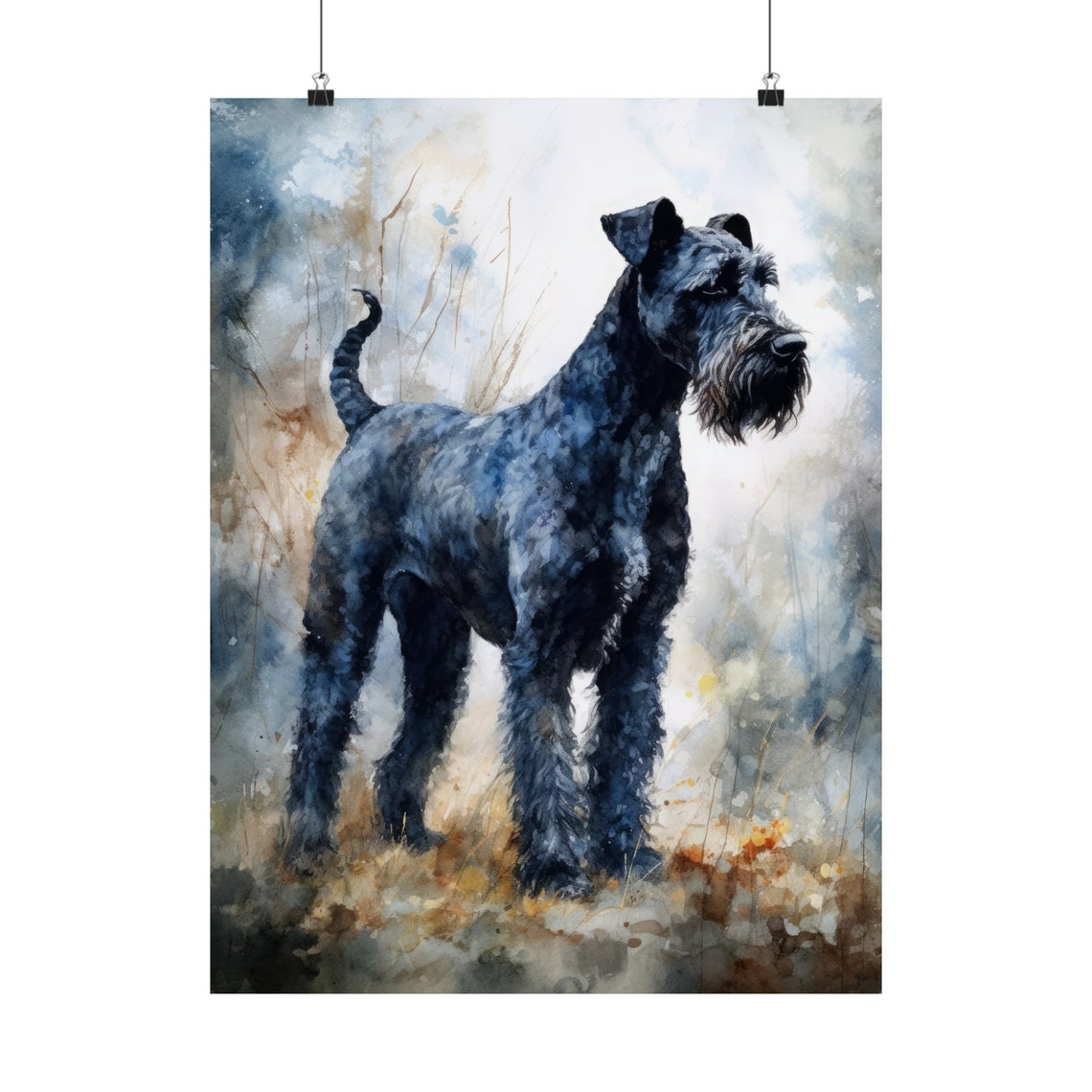 Kerry Blue Terrier Standing Portrait Watercolor Curly Coat Dog Poster - Image 5
