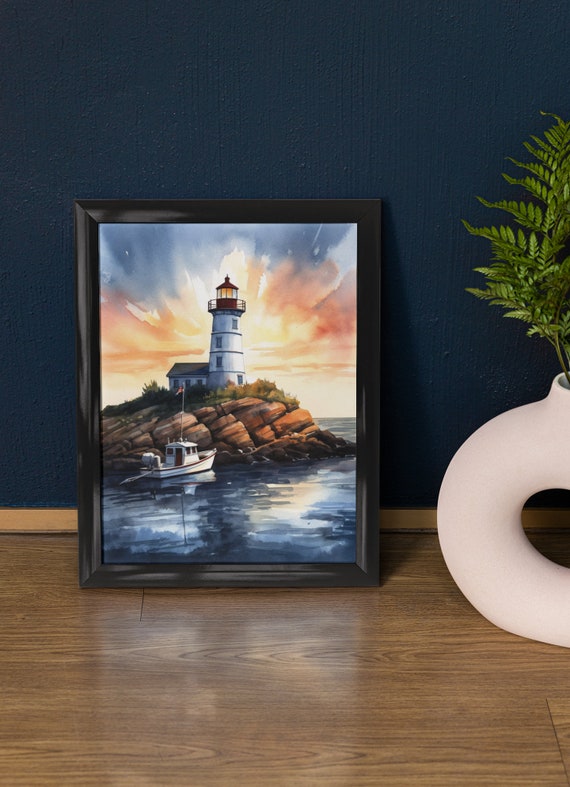 Lighthouse Art Print Lighthouse Painting Lighthouse Wall Art Beach Art Print Beach Wall Art Ocean Dcor Ocean Painting Ocean Theme