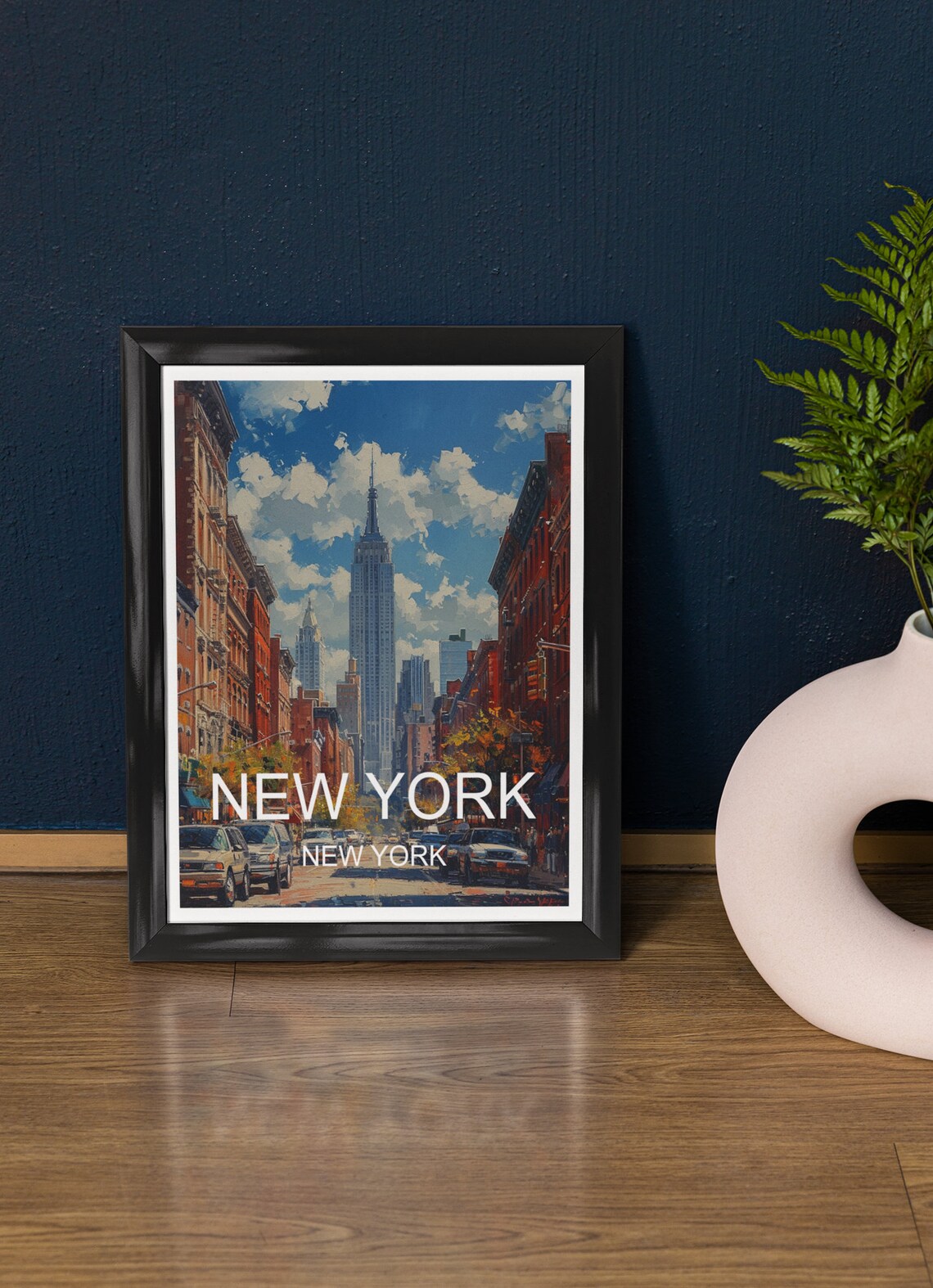 New York City Empire State Building Street Scene Travel Poster