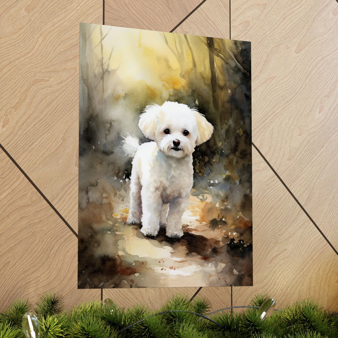 Bichon Frise Standing on Forest Path Watercolor Dog Art Print - Image 2