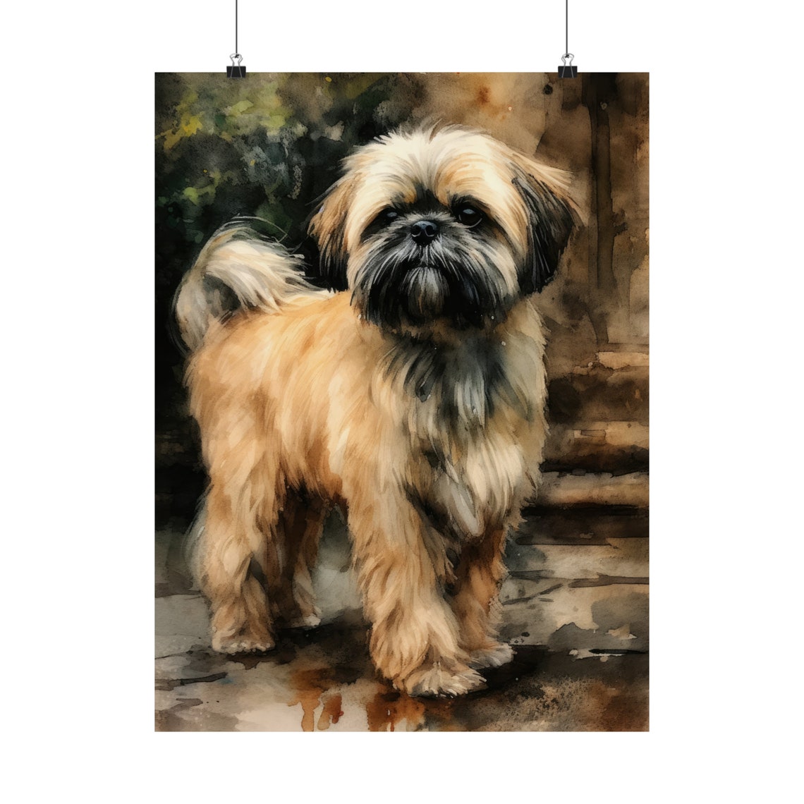 Lhasa Apso Standing On Stone Steps Moody Watercolor Dog Art Poster - Image 5