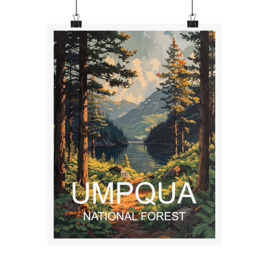 Umpqua National Forest Mountain Lake Pine Reflection View Poster - Image 4