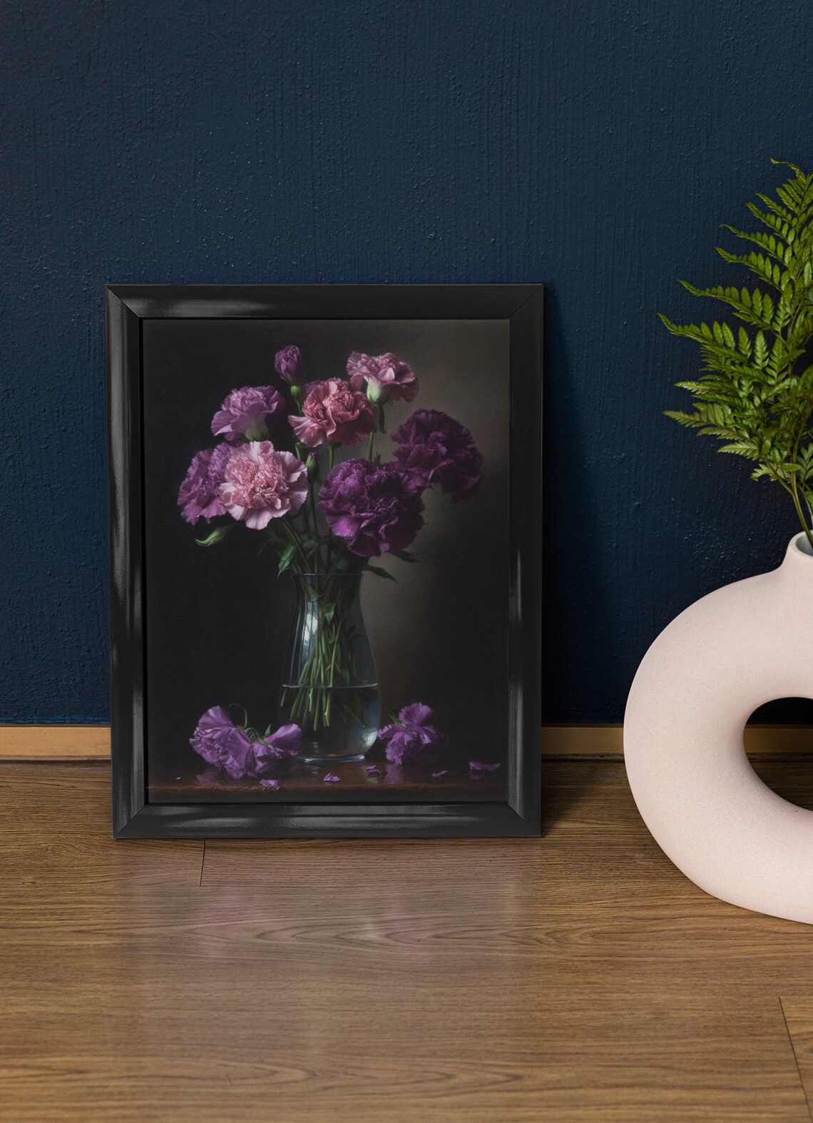 Purple Pink Carnation Mix Tall Glass Vase Rich Dark Floral Poster