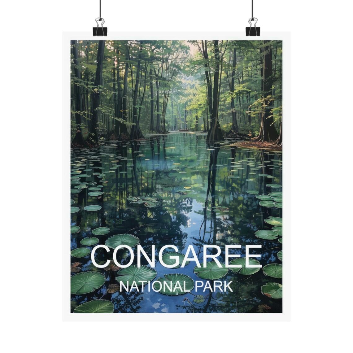 Congaree National Park Cypress Swamp Mirror Water Scene Poster - Image 4