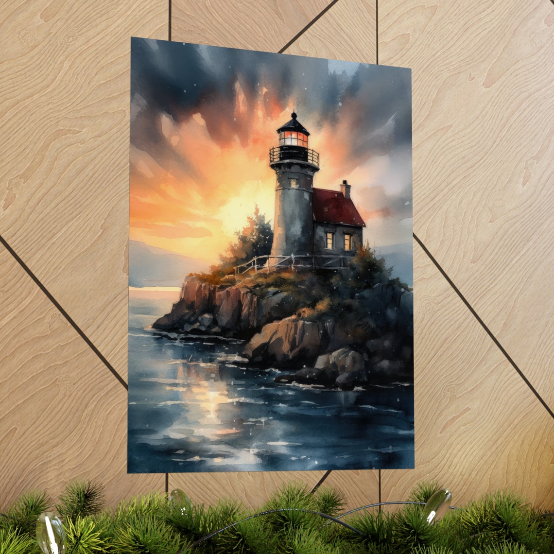 Lighthouse Art Print Lighthouse Painting Lighthouse Wall Art Beach Art Print Beach Wall Art Ocean Dcor Ocean Painting Ocean Theme - Image 2