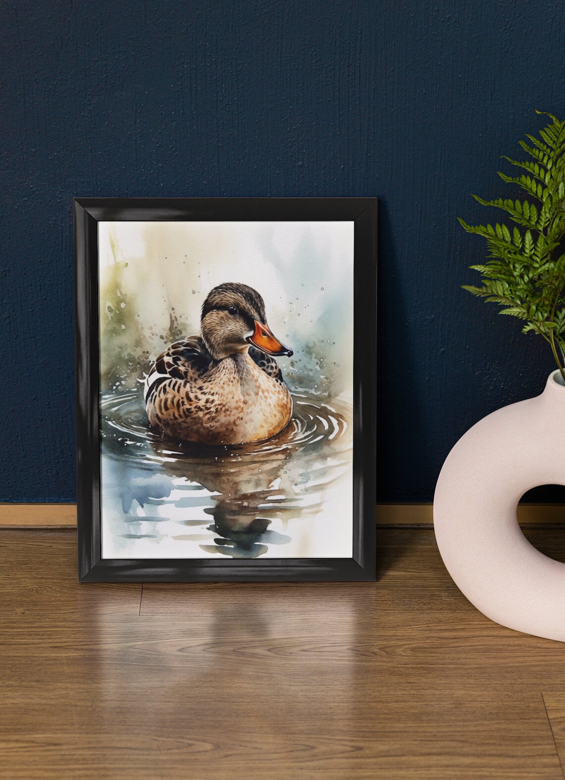 Female Mallard Duck Swimming Watercolor Pond Wildlife Fine Art Poster