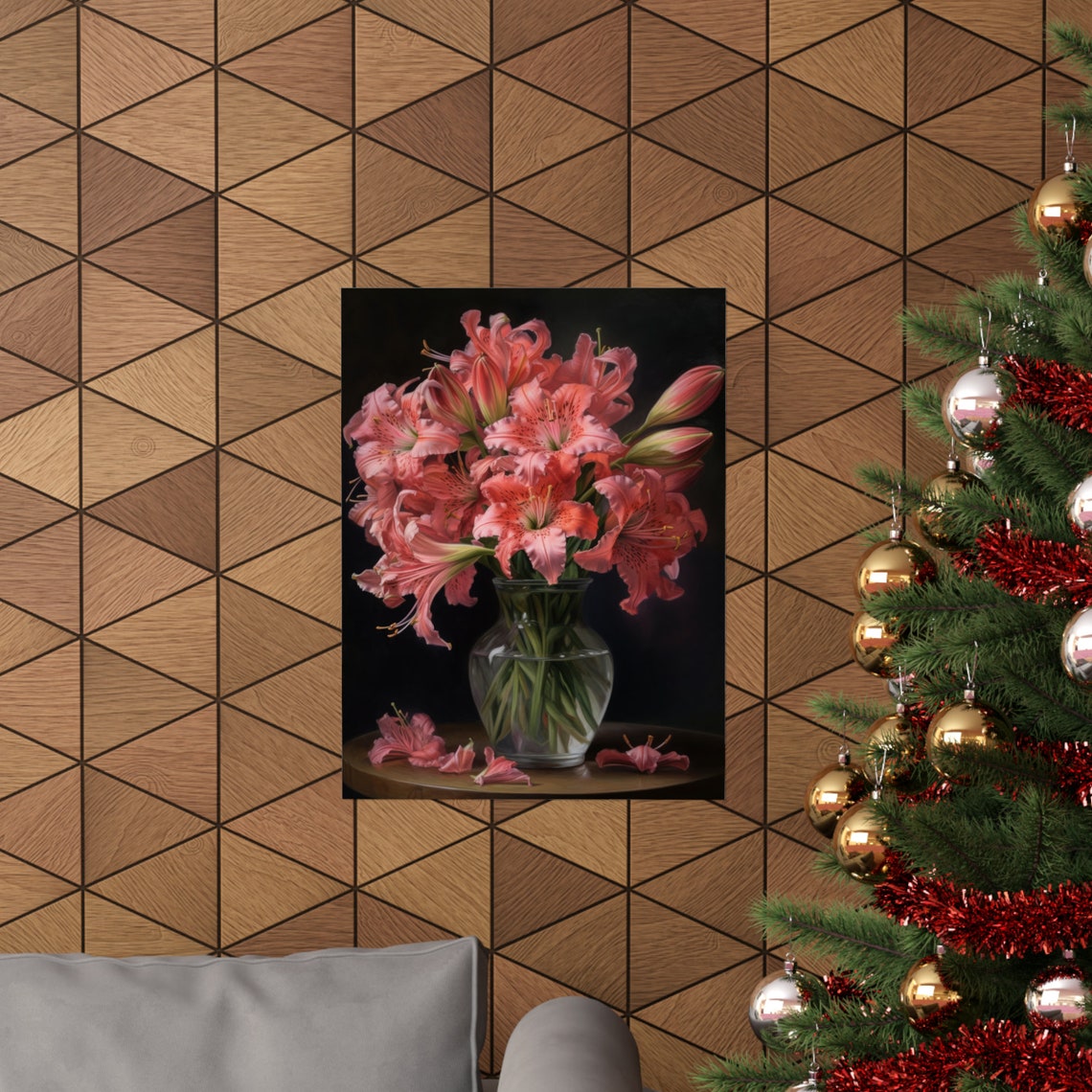 Blush Pink Peruvian Lily Bouquet Dark Floral Still Life Poster - Image 3