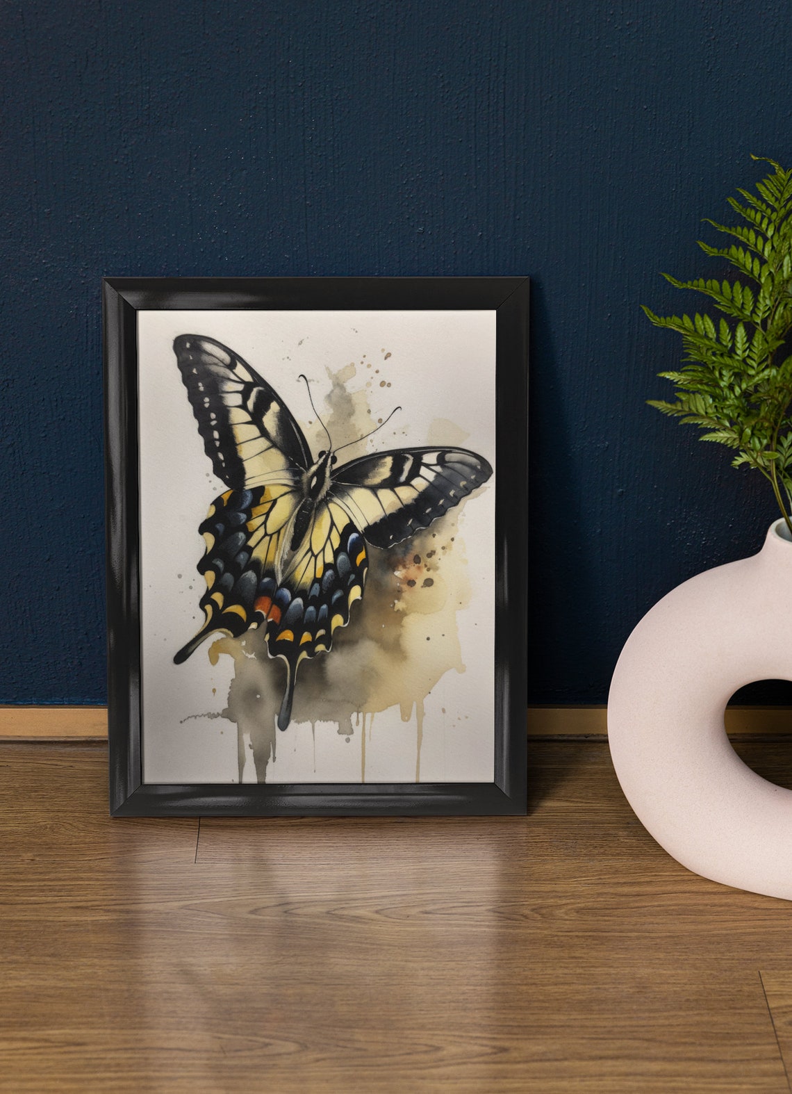 Swallowtail Butterfly Watercolor Yellow Black Wings Insect Art Print