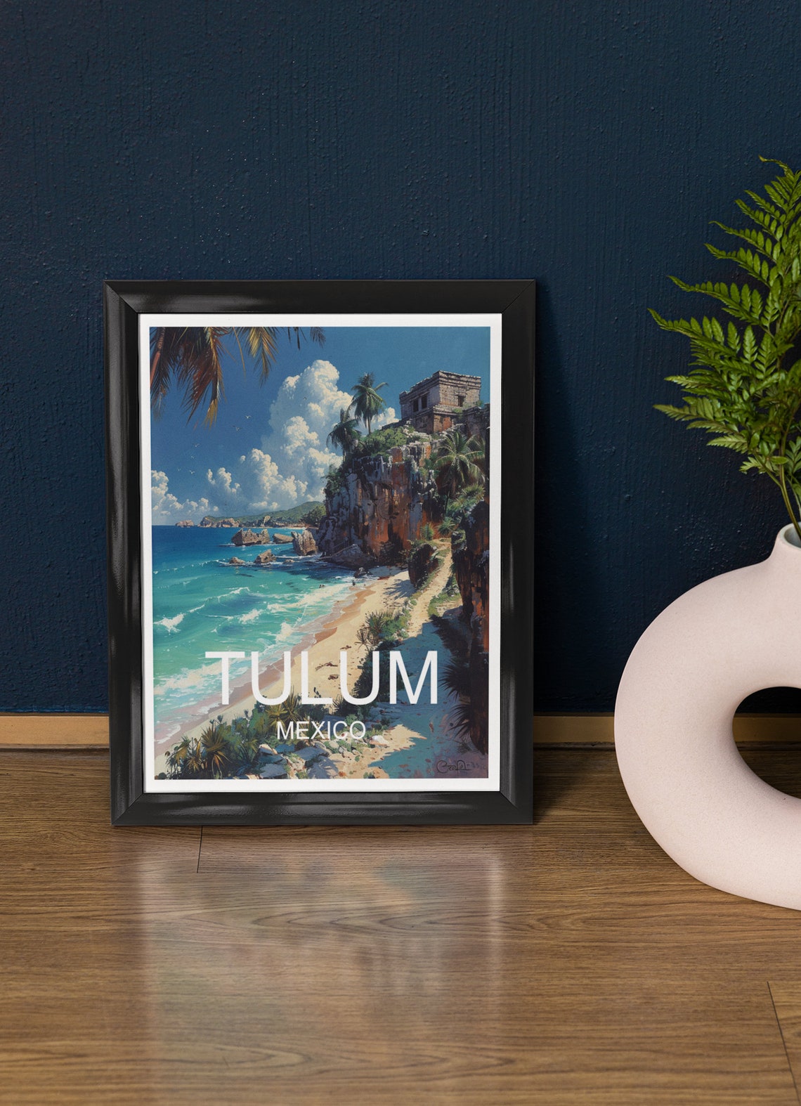 Tulum Mexico Ancient Mayan Temple Cliff Beach Ocean Travel Poster