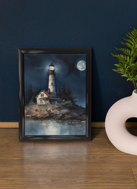 Lighthouse Art Print Lighthouse Painting Lighthouse Wall Art Beach Art Print Beach Wall Art Ocean Dcor Ocean Painting Ocean Theme