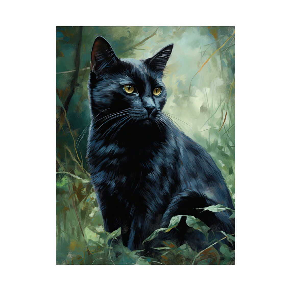 Bombay Black Cat Gold Eyes Garden Portrait Animal Art Poster - Image 4