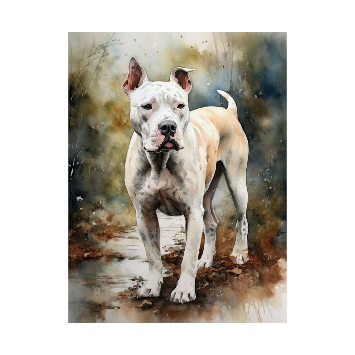 Dogo Argentino White Muscular Dog Standing Watercolor Portrait Poster - Image 4