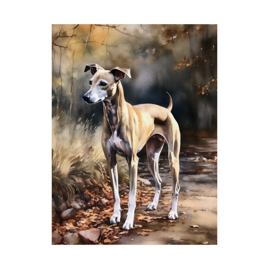 Whippet Dog Autumn Leaves Watercolor Portrait Sleek Breed Poster - Image 4