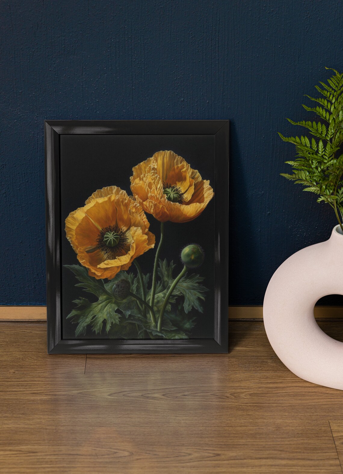 California Poppy Golden Yellow Duo Dark Bright Floral Painting Poster