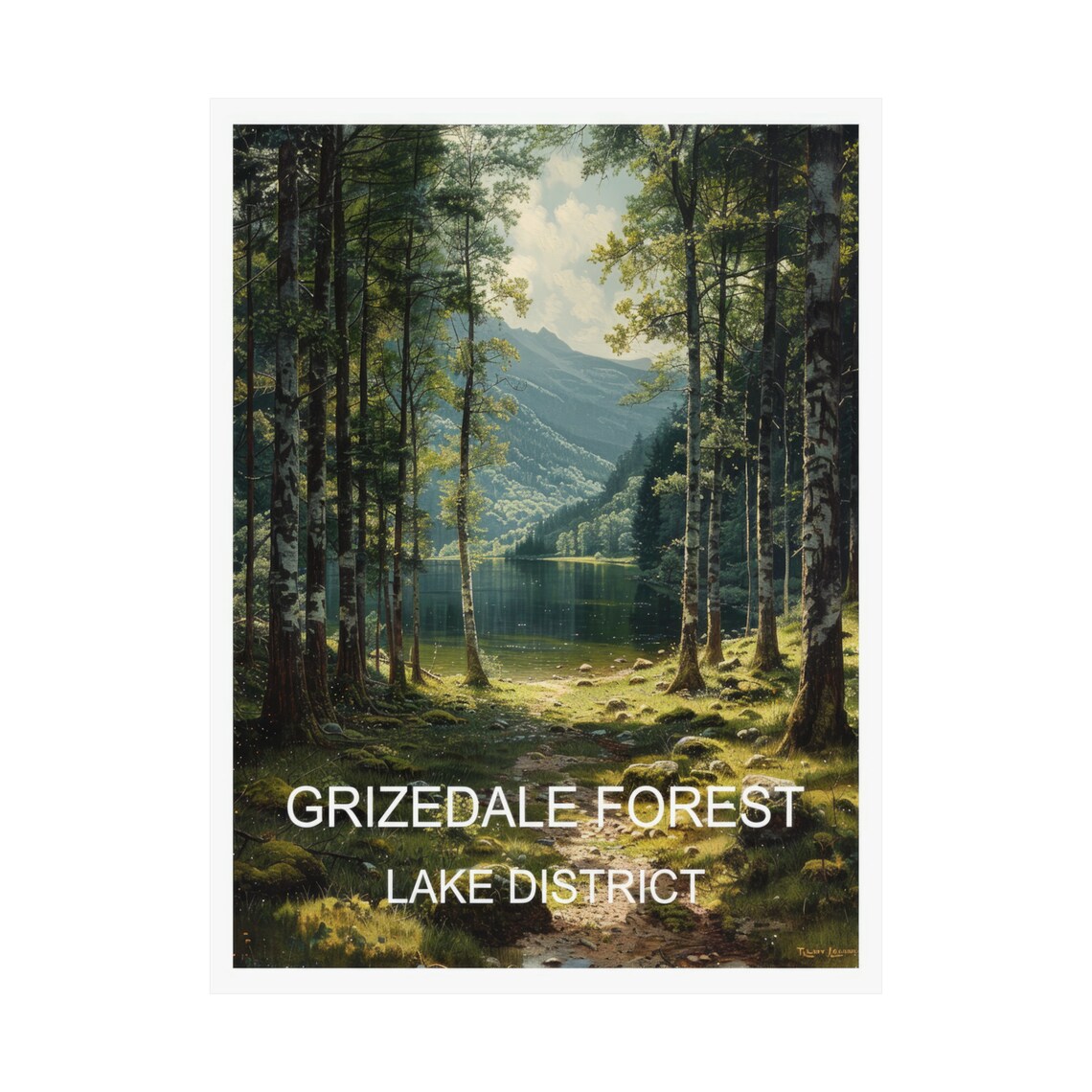 Grizedale Forest Lake District Woodland Lake View Travel Poster - Image 3
