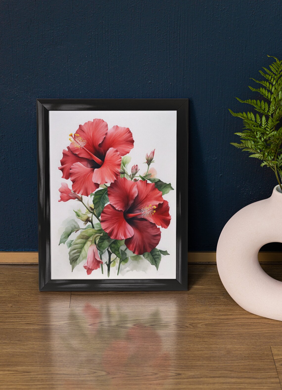 Red Hibiscus Flowers Watercolor Tropical Botanical Fine Art Poster