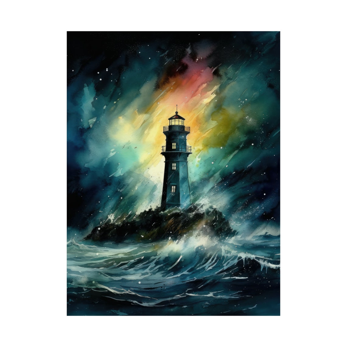 Lighthouse Art Print Lighthouse Painting Lighthouse Wall Art Beach Art Print Beach Wall Art Ocean Dcor Ocean Painting Ocean Theme - Image 4