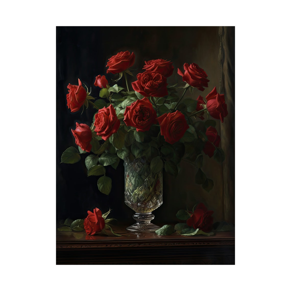 Red Roses Cut Crystal Vase Dramatic Dark Romantic Floral Poster - Image 4