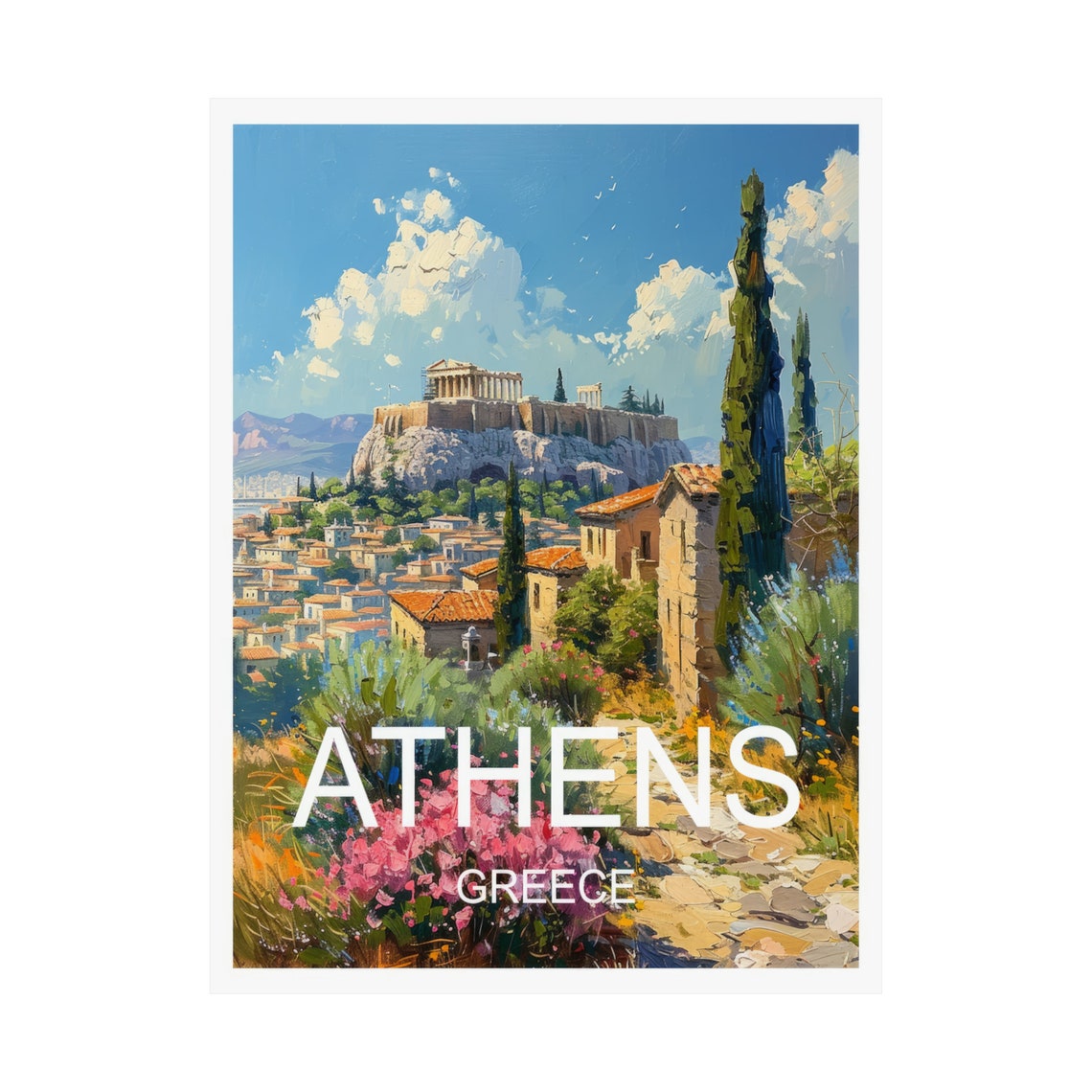 Athens Greece Acropolis Hill Ancient City View Travel Poster - Image 3