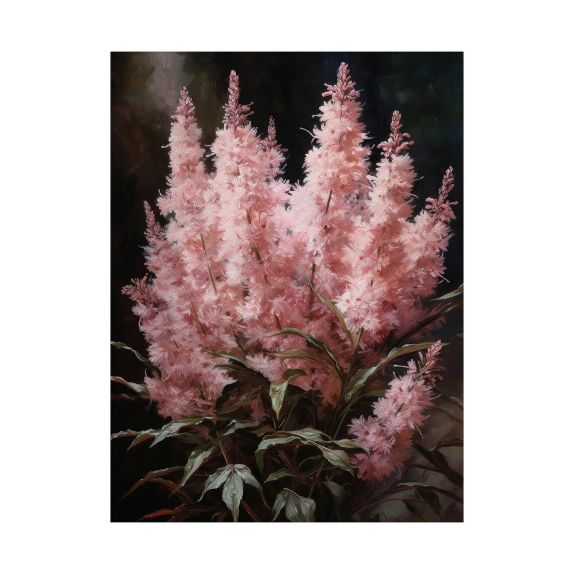 Pink Astilbe Soft Blush Plumes Dark Elegant Botanical Floral Poster - Image 4
