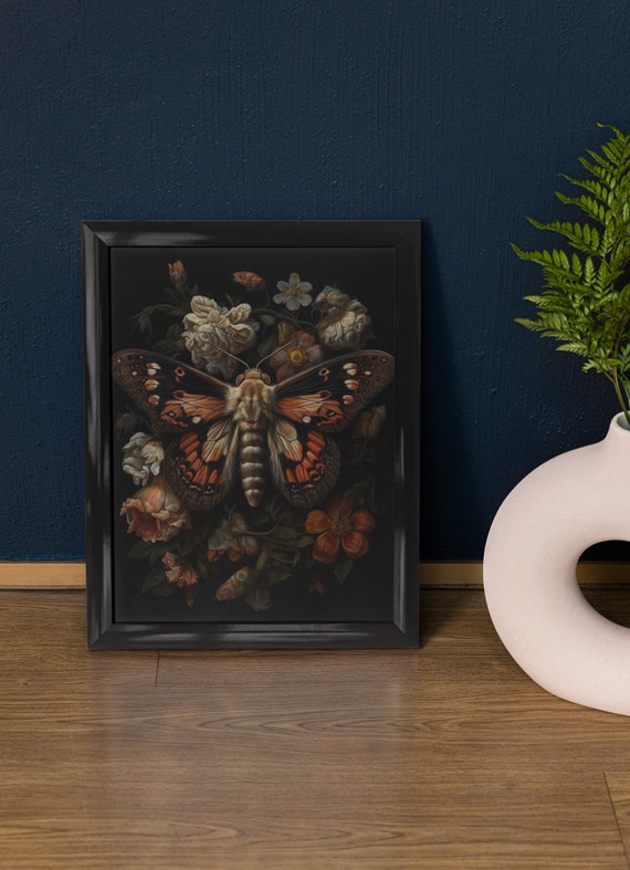Moth Art Print Dark Academia Art Dark Cottagecore Art Witch Room Dcor Insect Artwork Gothic Wall Art Moody Wall Art Floral Dcor