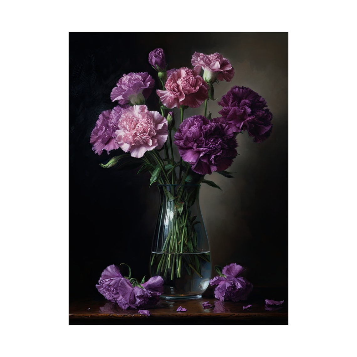 Purple Pink Carnation Mix Tall Glass Vase Rich Dark Floral Poster - Image 4