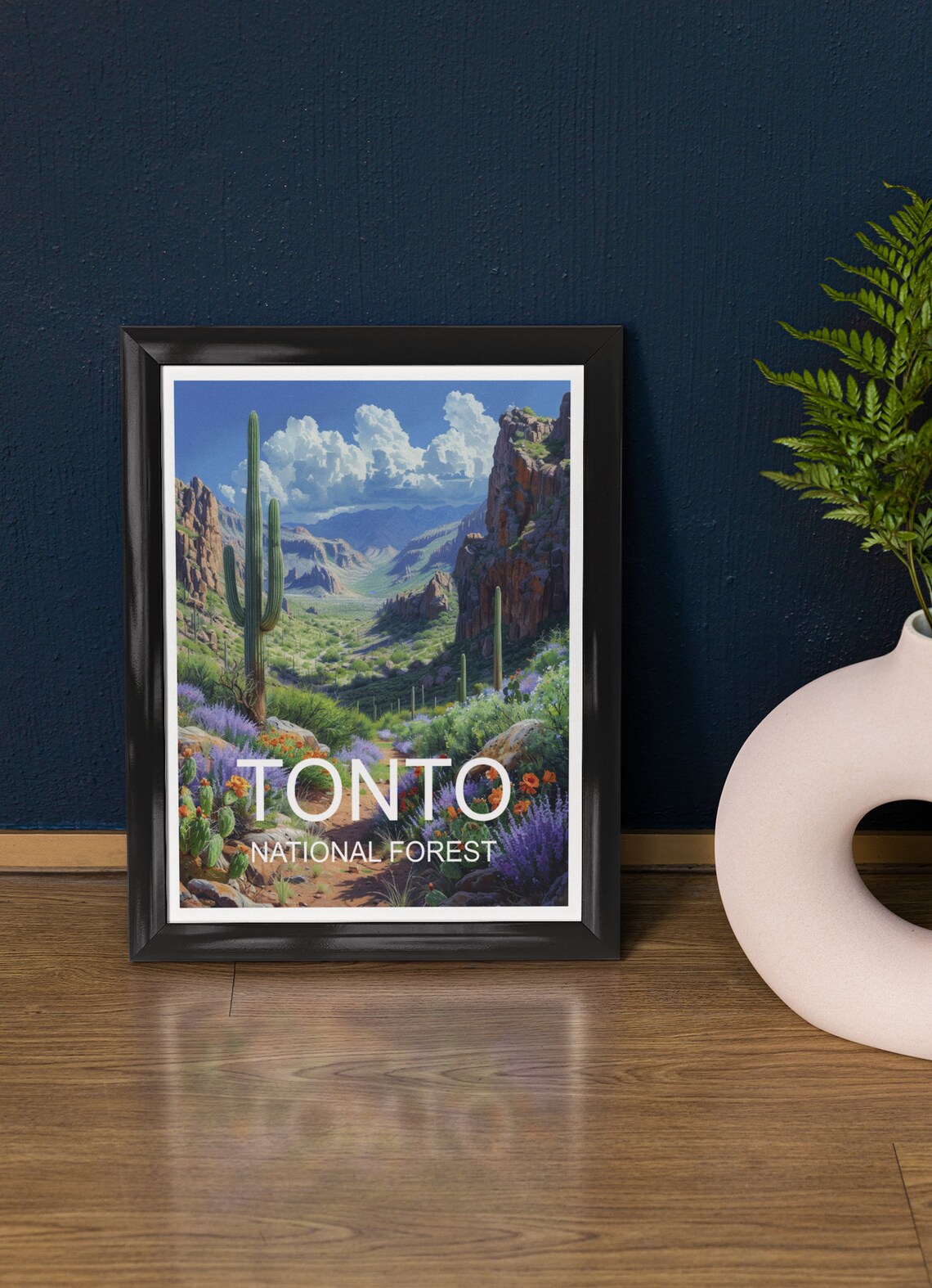 Tonto National Forest Desert Canyon Saguaro Wildflower Travel Poster