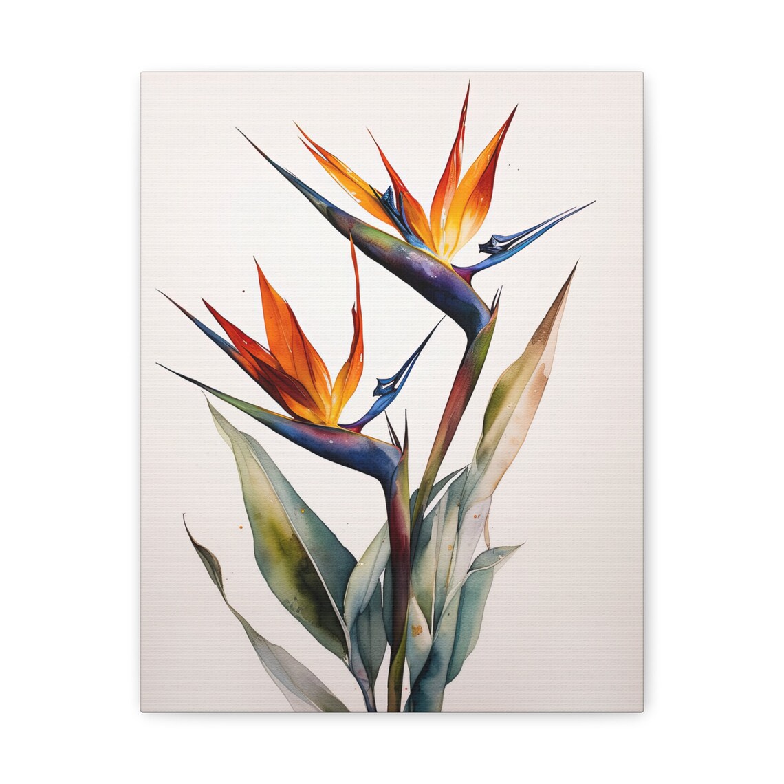 Bird Of Paradise Orange Blue Watercolor Blooms Cream Botanical Poster - Image 2