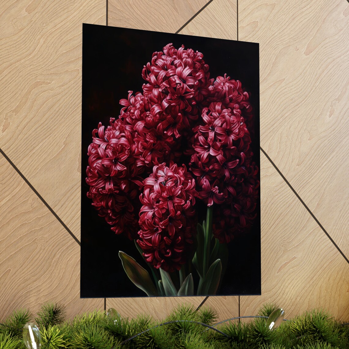 Burgundy Hyacinth Flower Cluster Dark Moody Botanical Art Poster - Image 2