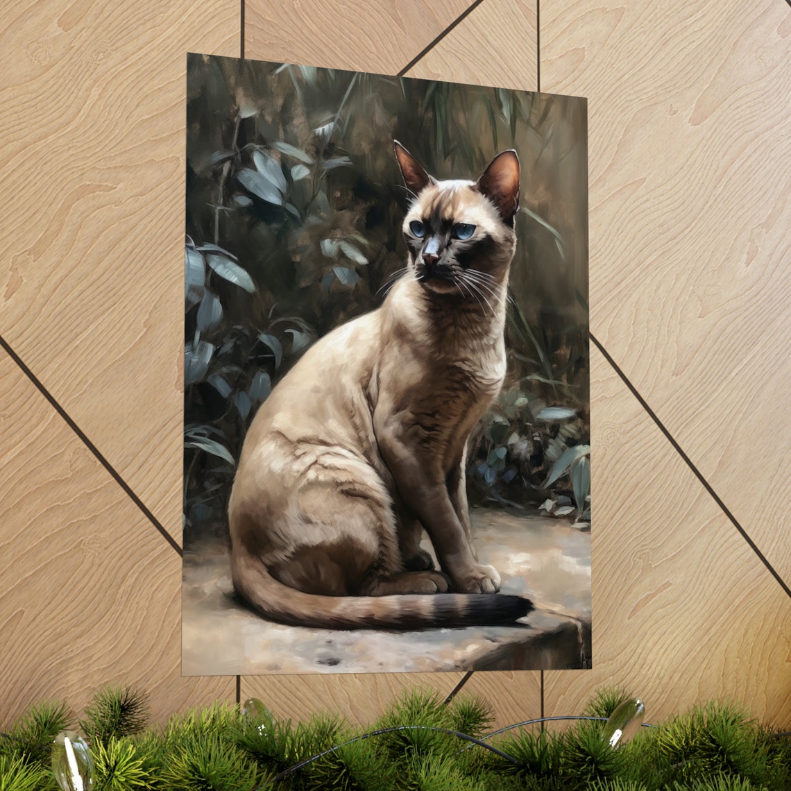 Seal Point Cat Sitting Stone Wall Garden Portrait Feline Art Print - Image 2