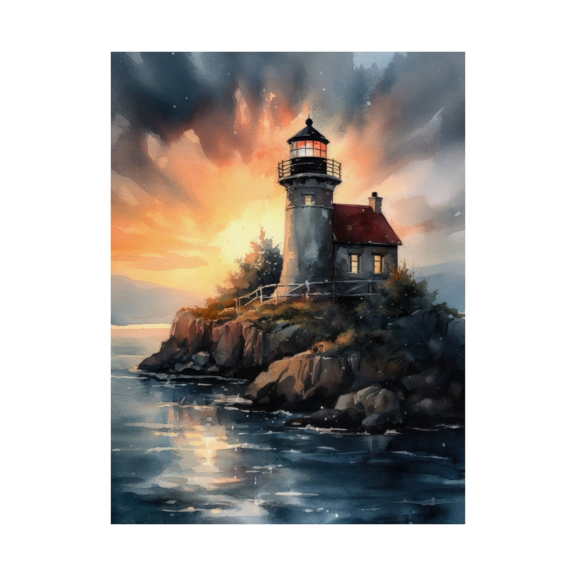 Lighthouse Art Print Lighthouse Painting Lighthouse Wall Art Beach Art Print Beach Wall Art Ocean Dcor Ocean Painting Ocean Theme - Image 4