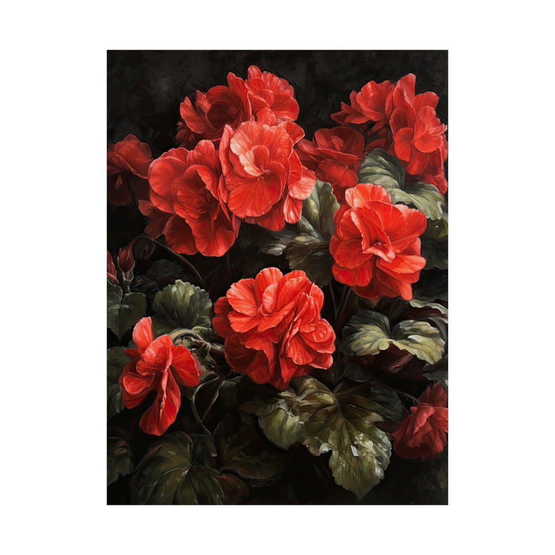 Red Begonia Dense Bloom Cluster Dark Foliage Bold Floral Art Poster - Image 4