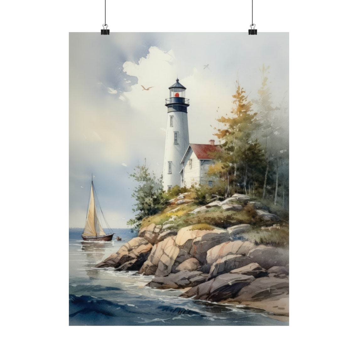 Lighthouse Art Print Lighthouse Painting Lighthouse Wall Art Beach Art Print Beach Wall Art Ocean Dcor Ocean Painting Ocean Theme - Image 5