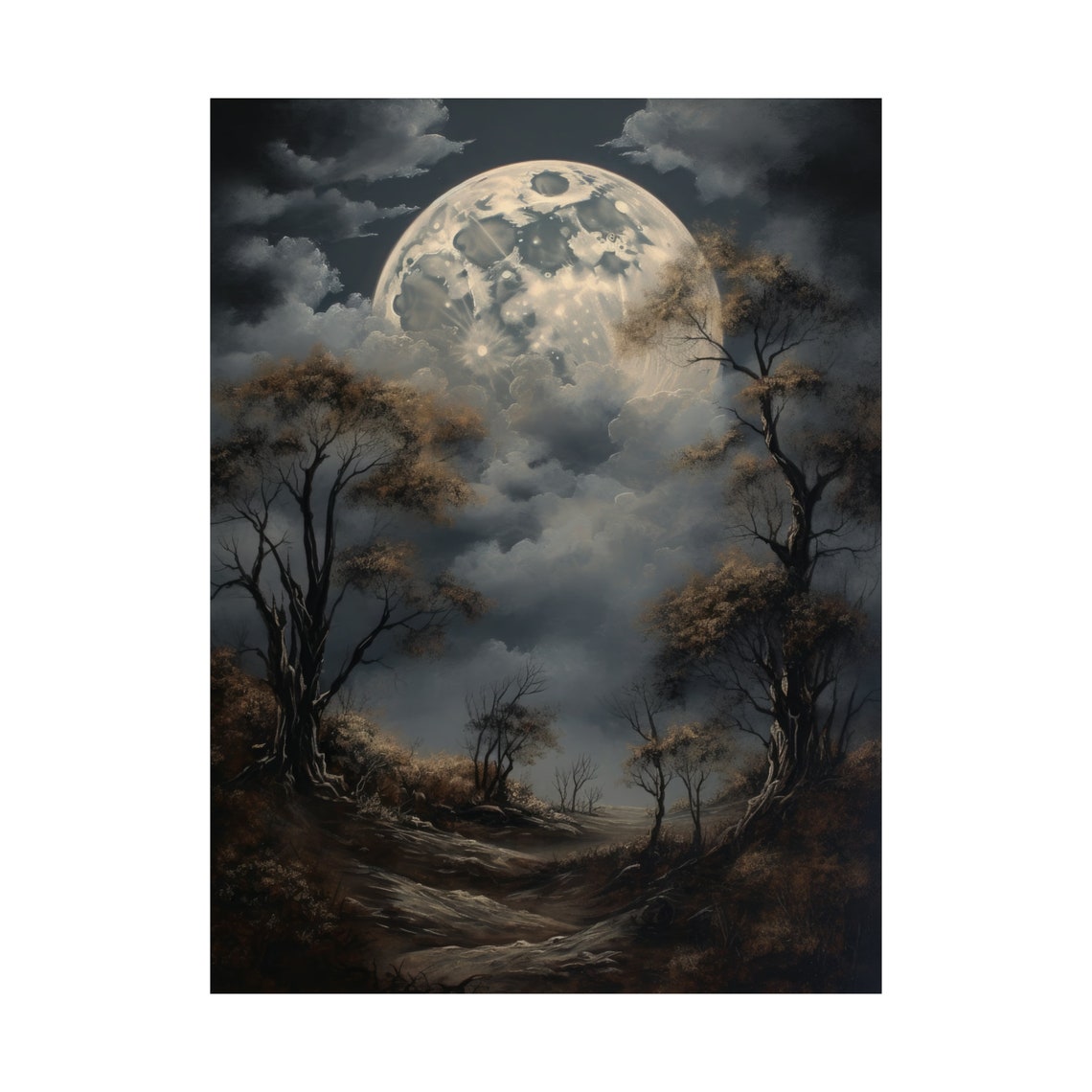 Moon Art Print Dark Academia Art Dark Cottagecore Art Witch Room Dcor Moon Wall Art Gothic Wall Art Moody Wall Art Celestial Art - Image 4