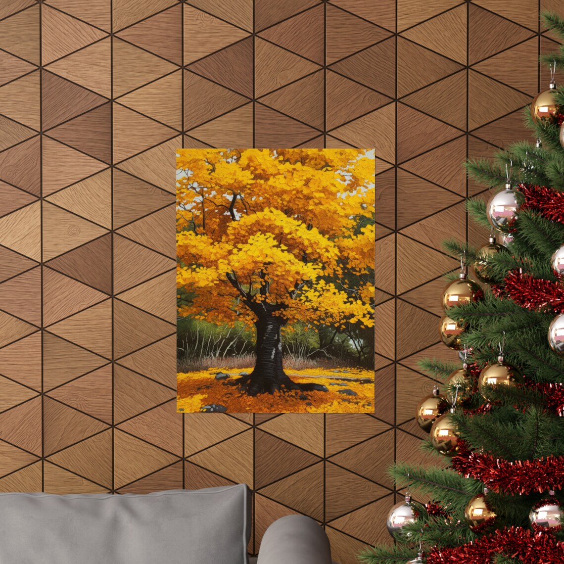 Vibrant Golden Ginkgo Tree Autumn Foliage Nature Painting Art Print - Image 3
