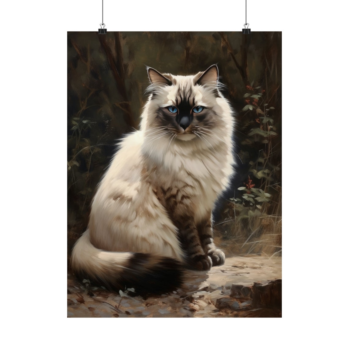 Birman Cat Seal Point Blue Eyes Dappled Light Feline Art Poster - Image 5