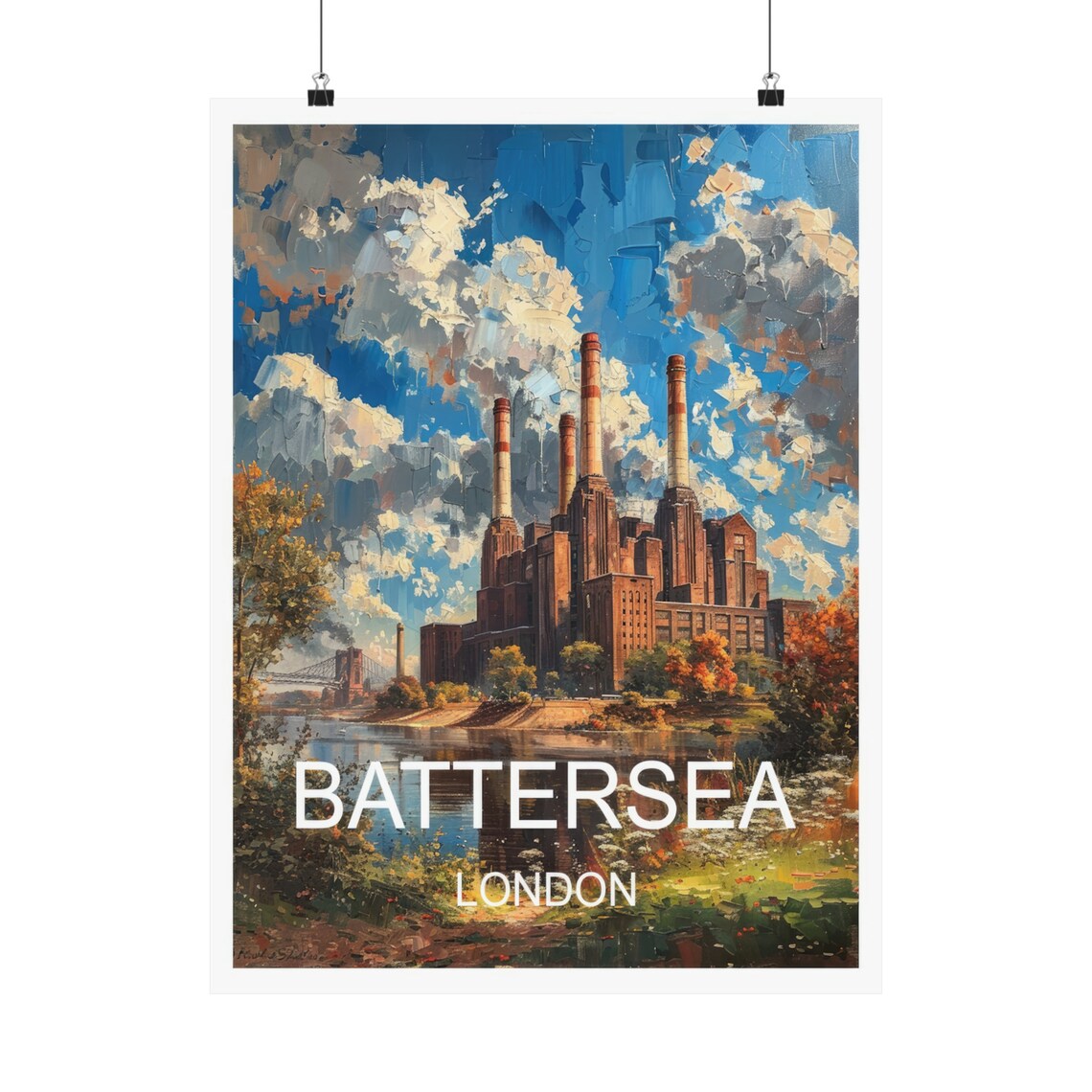 Battersea Power Station London Impressionist Thames Travel Poster - Image 5