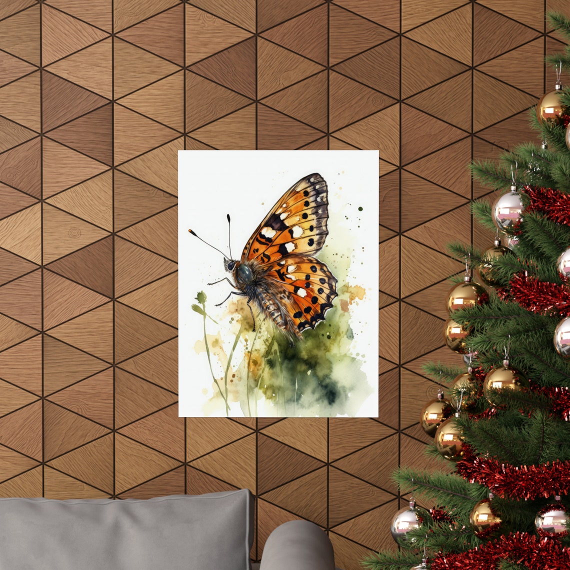 Fritillary Orange Spotted Butterfly Watercolor Meadow Painting Poster - Image 3