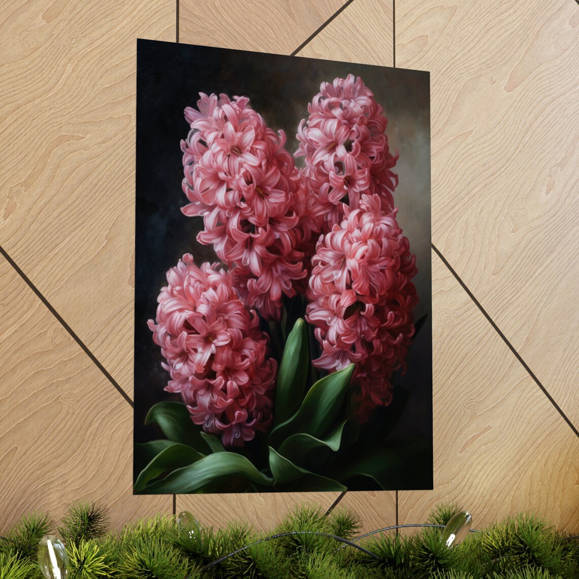 Pink Hyacinth Cluster Dark Moody Floral Still Life Art Print - Image 2