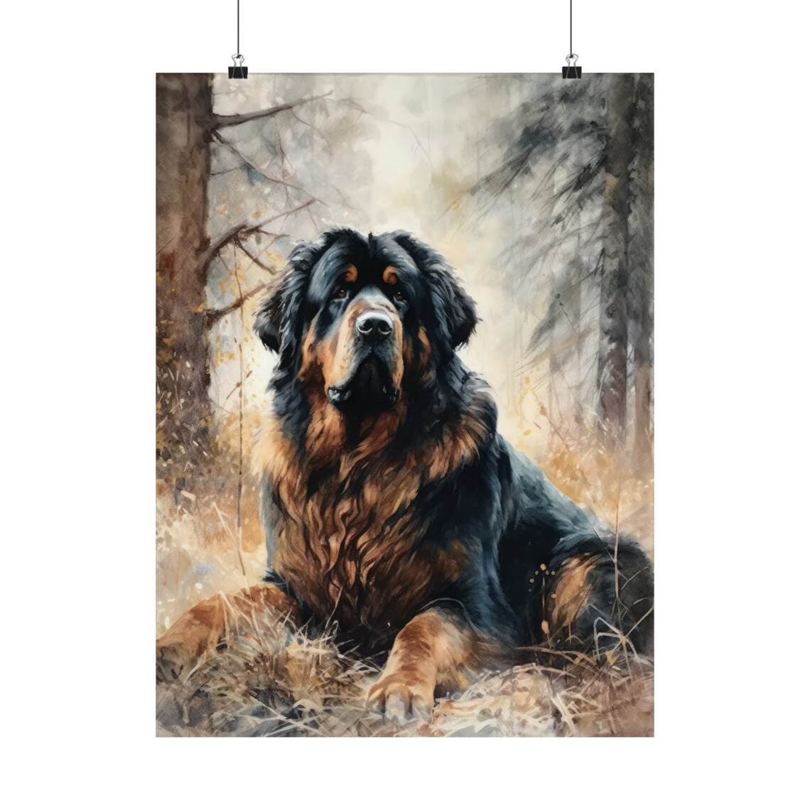 Tibetan Mastiff Resting in Pine Forest Watercolor Dog Art Print - Image 5