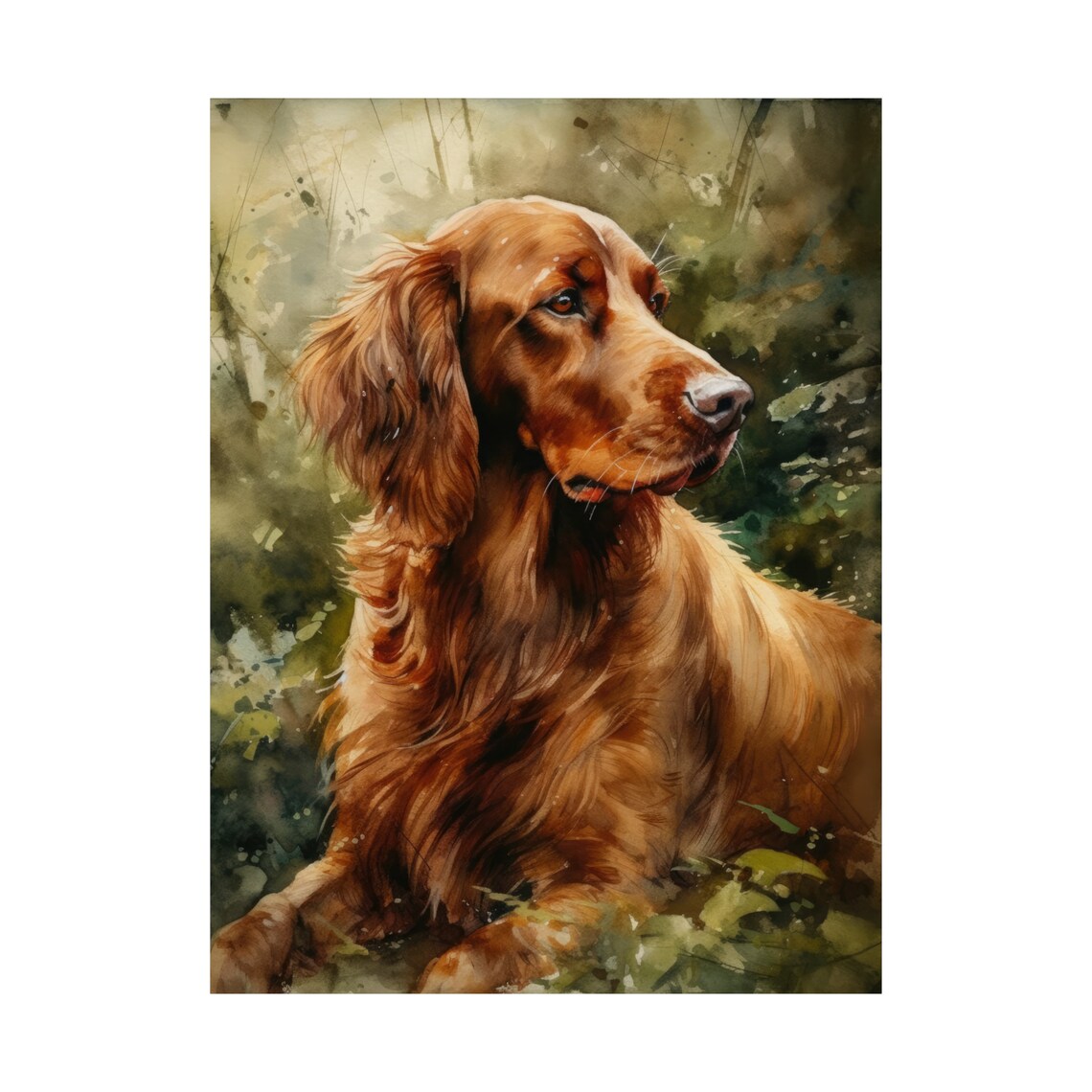 Irish Setter Portrait In Watercolor Among Green Woodland Light Poster - Image 4