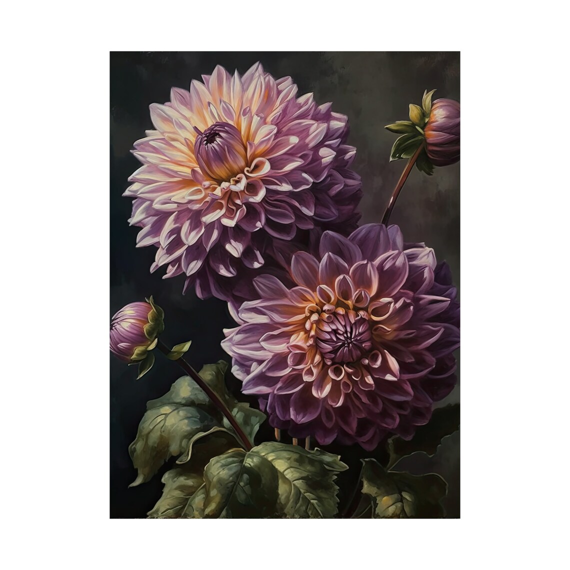 Lavender Dahlia Blooms Soft Blush Dark Floral Botanical Art Print - Image 4