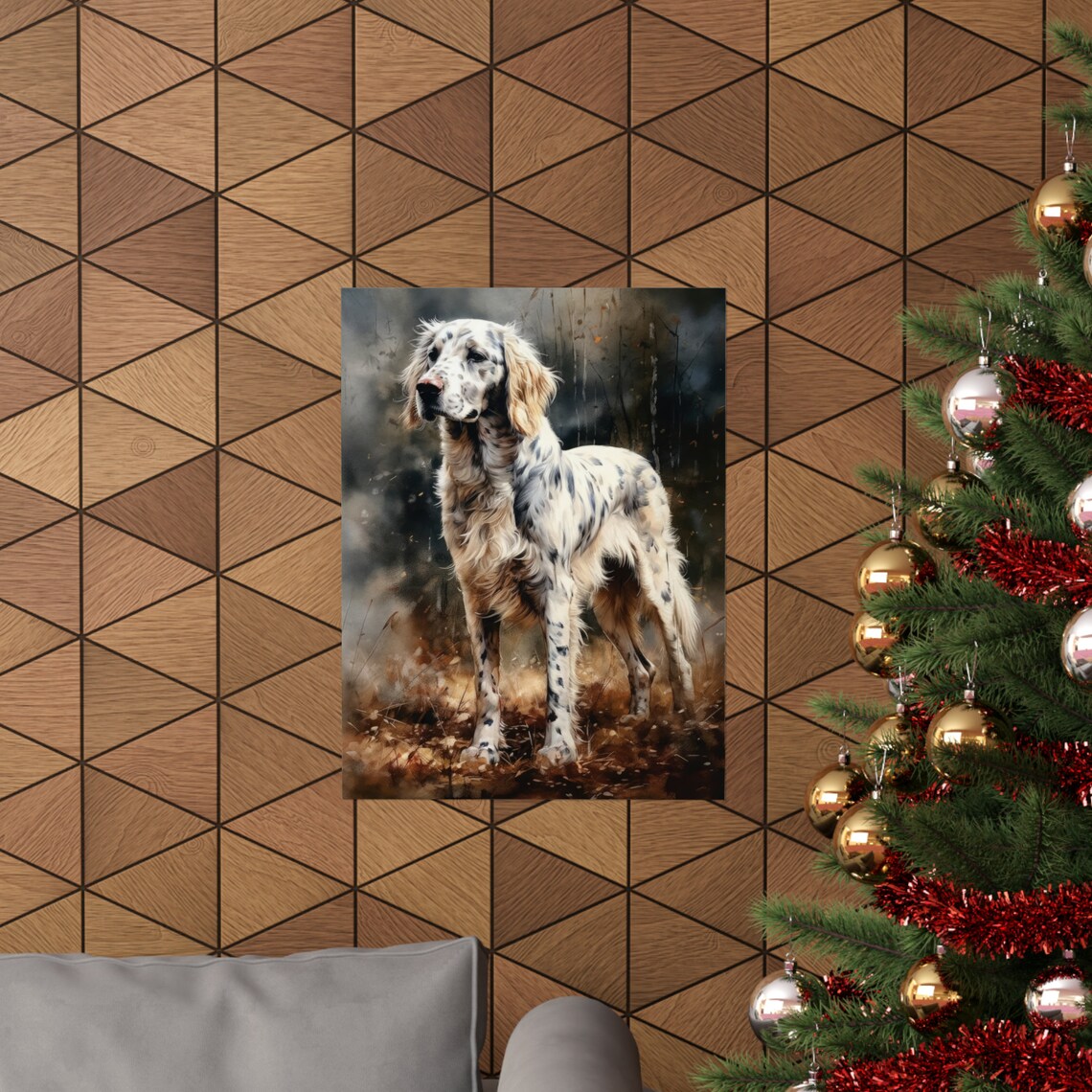 English Setter Standing Orange Belton Coat Autumn Field Poster - Image 3