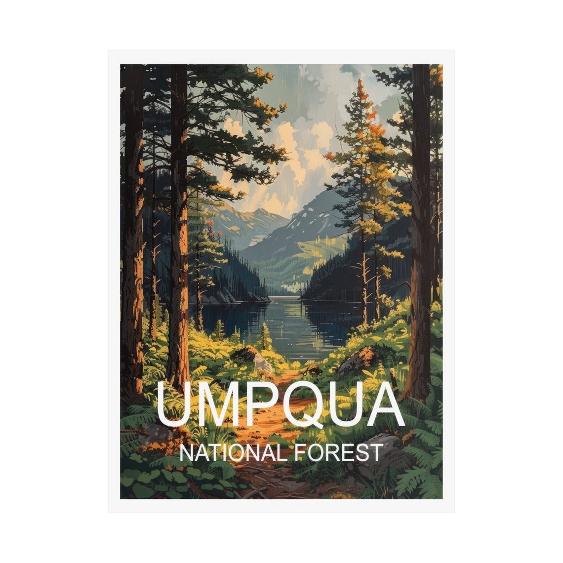 Umpqua National Forest Mountain Lake Pine Reflection View Poster - Image 3