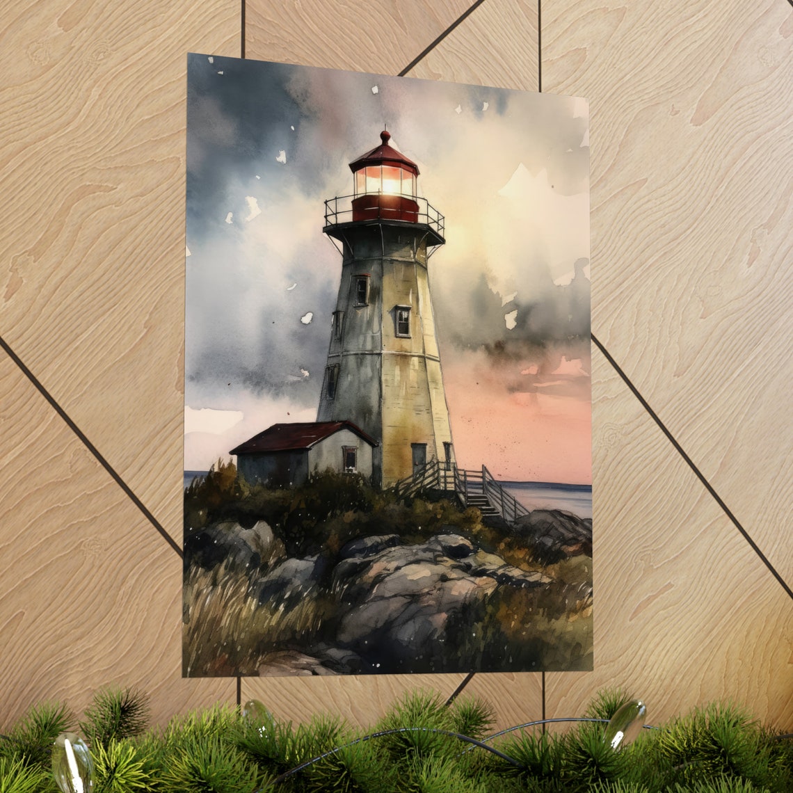 Lighthouse Art Print Lighthouse Painting Lighthouse Wall Art Beach Art Print Beach Wall Art Ocean Dcor Ocean Painting Ocean Theme - Image 2