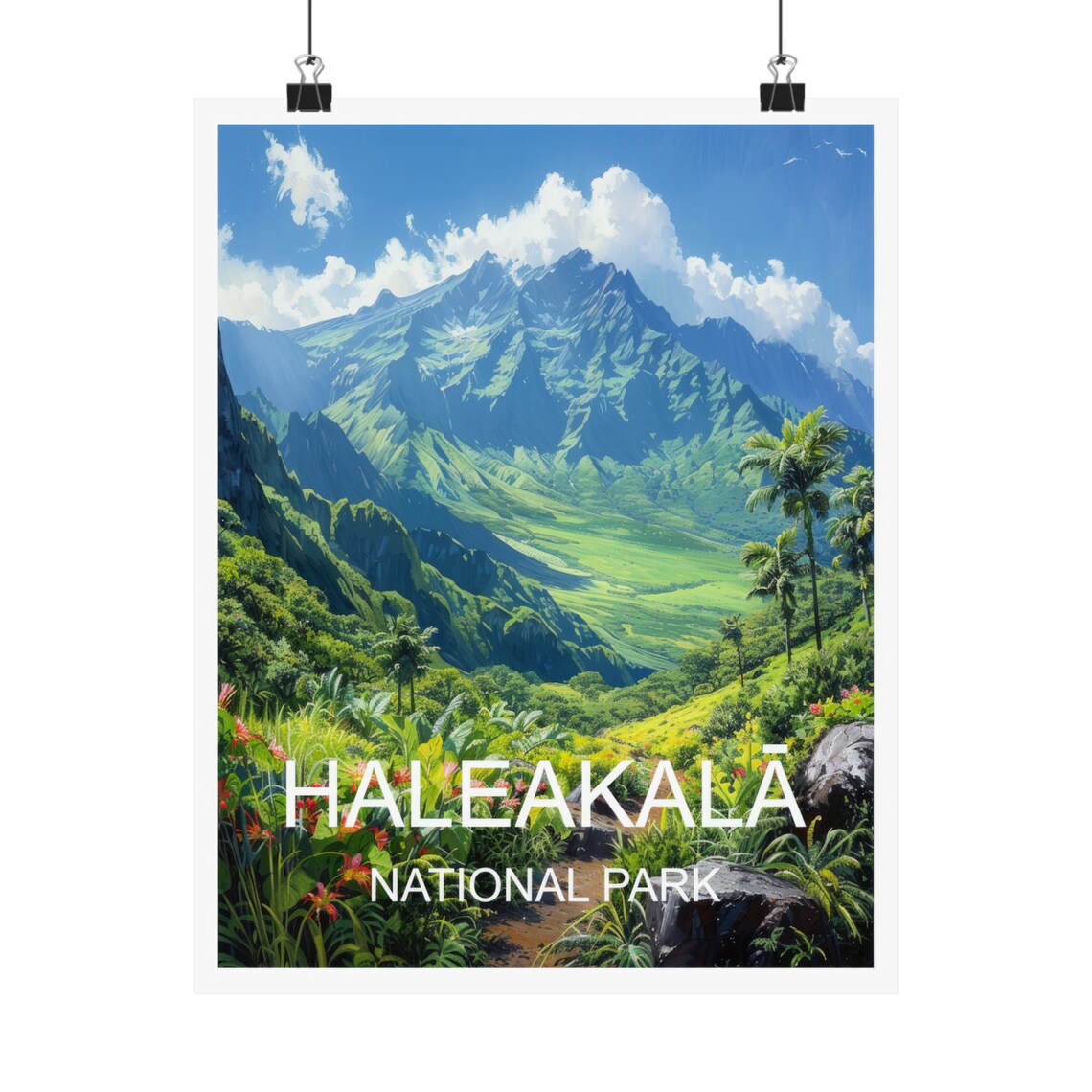 Haleakala National Park Lush Green Valley Tropical Scenic View Poster - Image 4